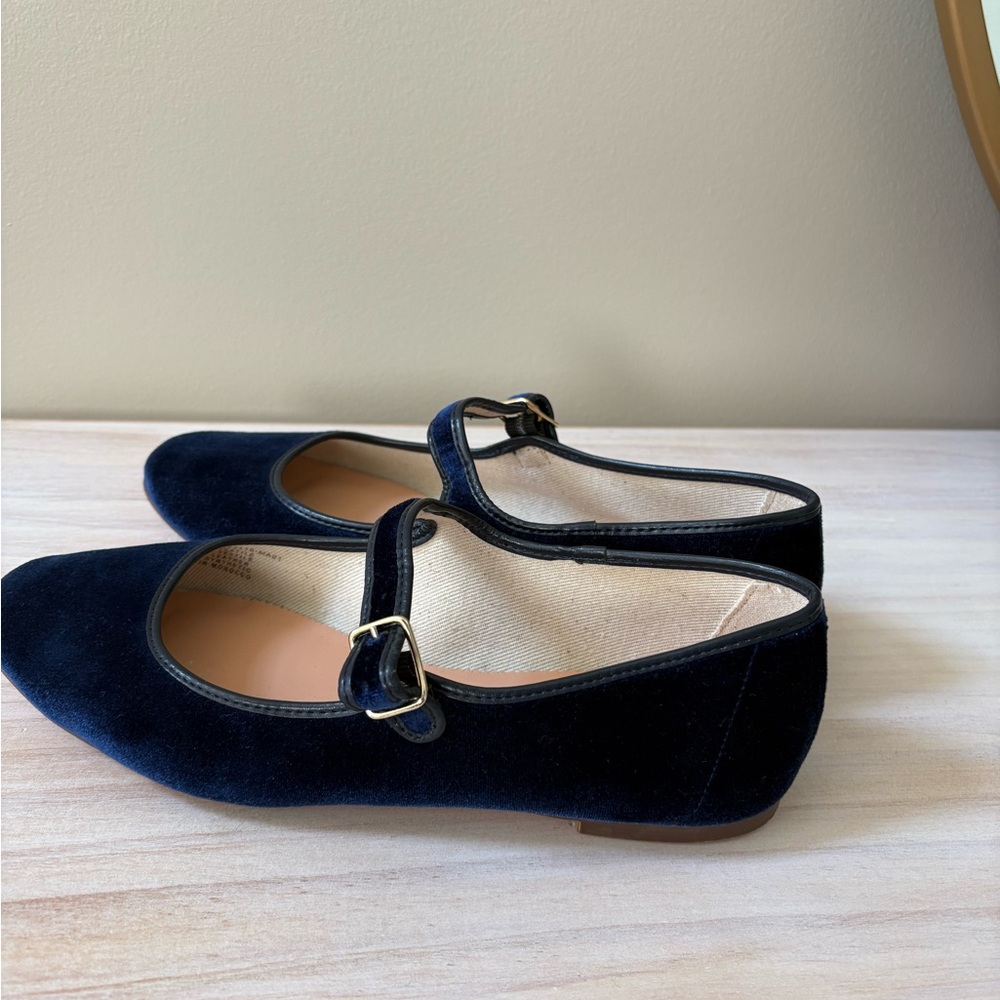 J Crew Navy Velvet Mary Jane Ballet Flats Shoes 8.5 - Picture 5 of 7